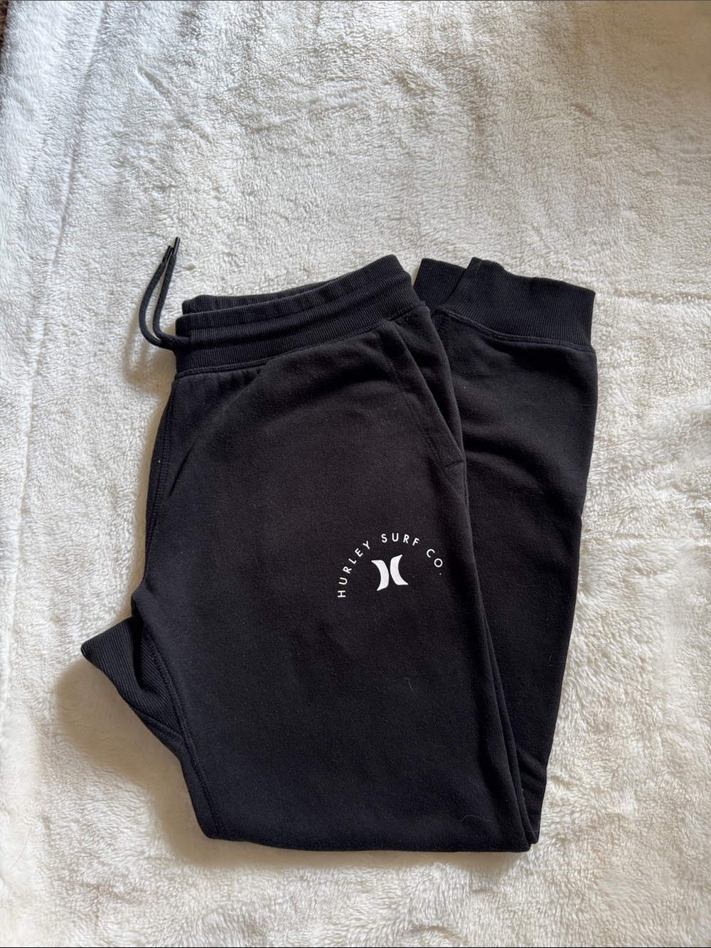 Hurley Black Jogger Sweatpants with White Hurley Surf Co Logo